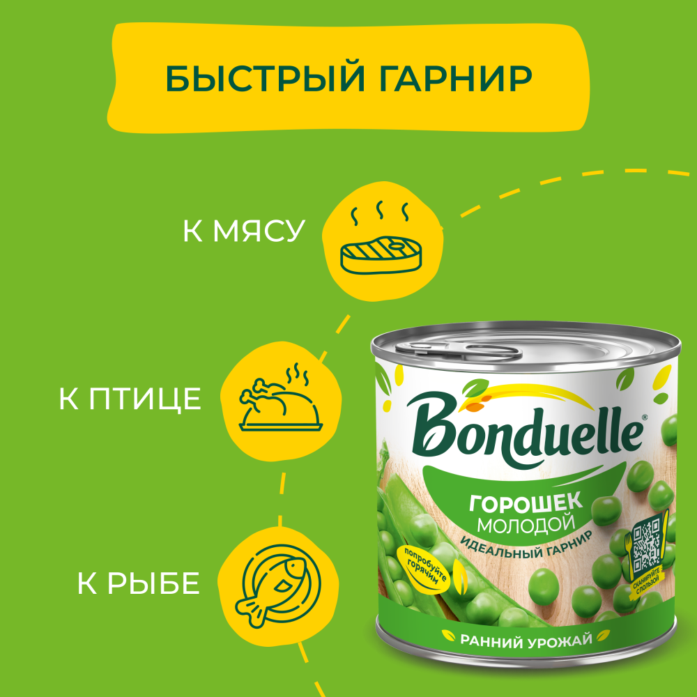 Горошек консервированный Bonduelle, молодой, 400 г